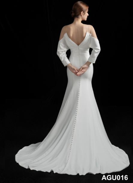 Lace clear Transparent Shoulder v Neck Backless Sexy Luxury Civil Satin Mermaid Wedding Dress