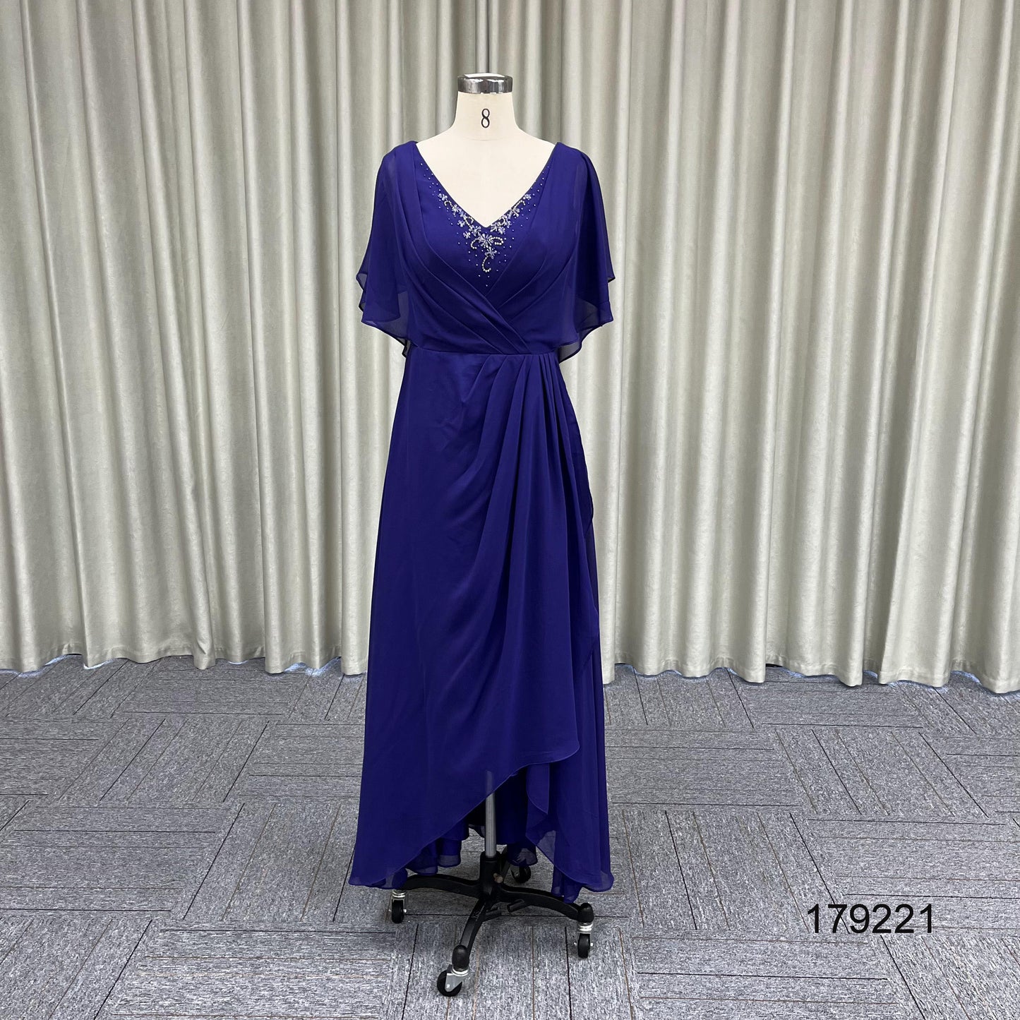 Navy Blue Plus Size Chiffon Short Sleeve Hand Pleated Skirt Mother of the Bride Bridesmaid Dresses for Wedding