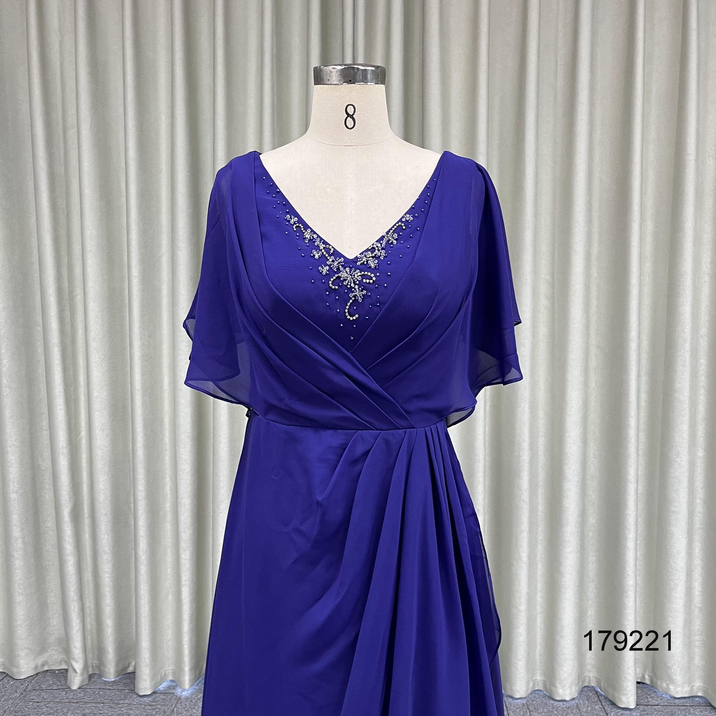 Navy Blue Plus Size Chiffon Short Sleeve Hand Pleated Skirt Mother of the Bride Bridesmaid Dresses for Wedding