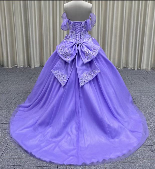 Customized Hot Sales Lavender Quinceanera Dresses 3D Flowers Appliques Off Shoulder Sweet Princess Prom Party Gowns