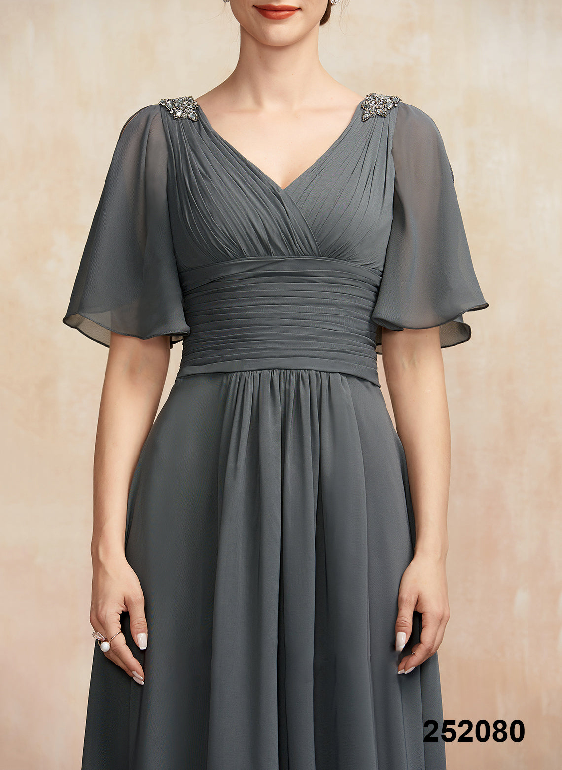 Ever Pretty Elegant Party Dresses for Women Women Long A-Line Double V-Neck Ruffles Gown of Chiffon Plus Size Evening Dress