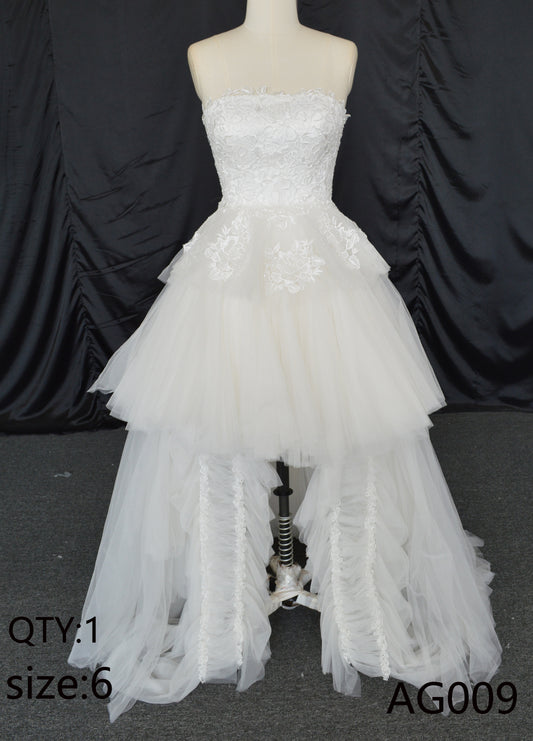 Summer New Strapless Elegant Wedding  Mesh Cake Skirt Lace Chiffon Natural Waist Chapel Anti-Static
