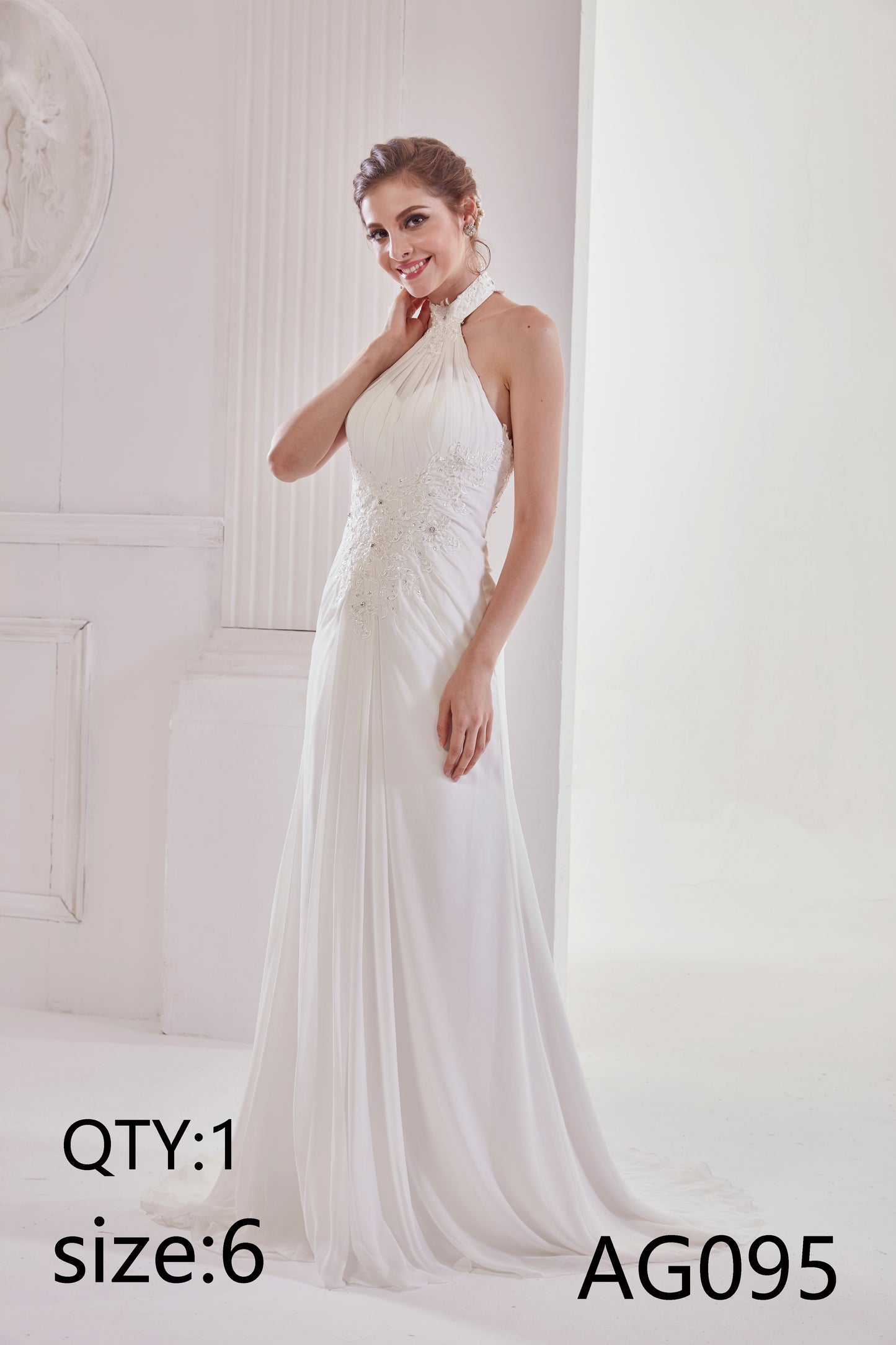 Custom-sized bridal gown for the bride's welcome address: Strapless French satin lace wrap-around silhouette with hip-hugging fishtail train and elegant draping.