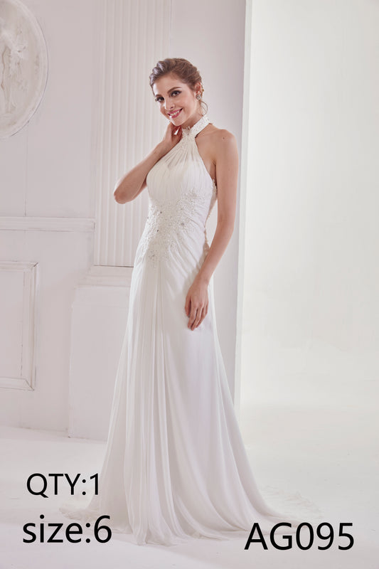 Custom-sized bridal gown for the bride's welcome address: Strapless French satin lace wrap-around silhouette with hip-hugging fishtail train and elegant draping.