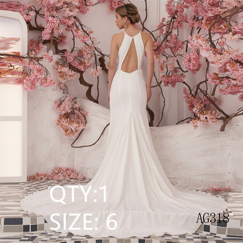 Ivory Draped Sleeveless Wedding Dress Bridal Gowns Sexy Open Back Tailed Evening Dresses