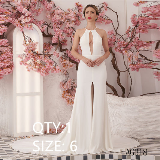 Ivory Draped Sleeveless Wedding Dress Bridal Gowns Sexy Open Back Tailed Evening Dresses