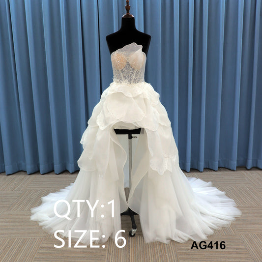 QUEENS GOWN Exquisite Rhinestone V-neck Evening Dress Ivory Strapless Bridal Gown With Sexy Split Backless Wedding Dress
