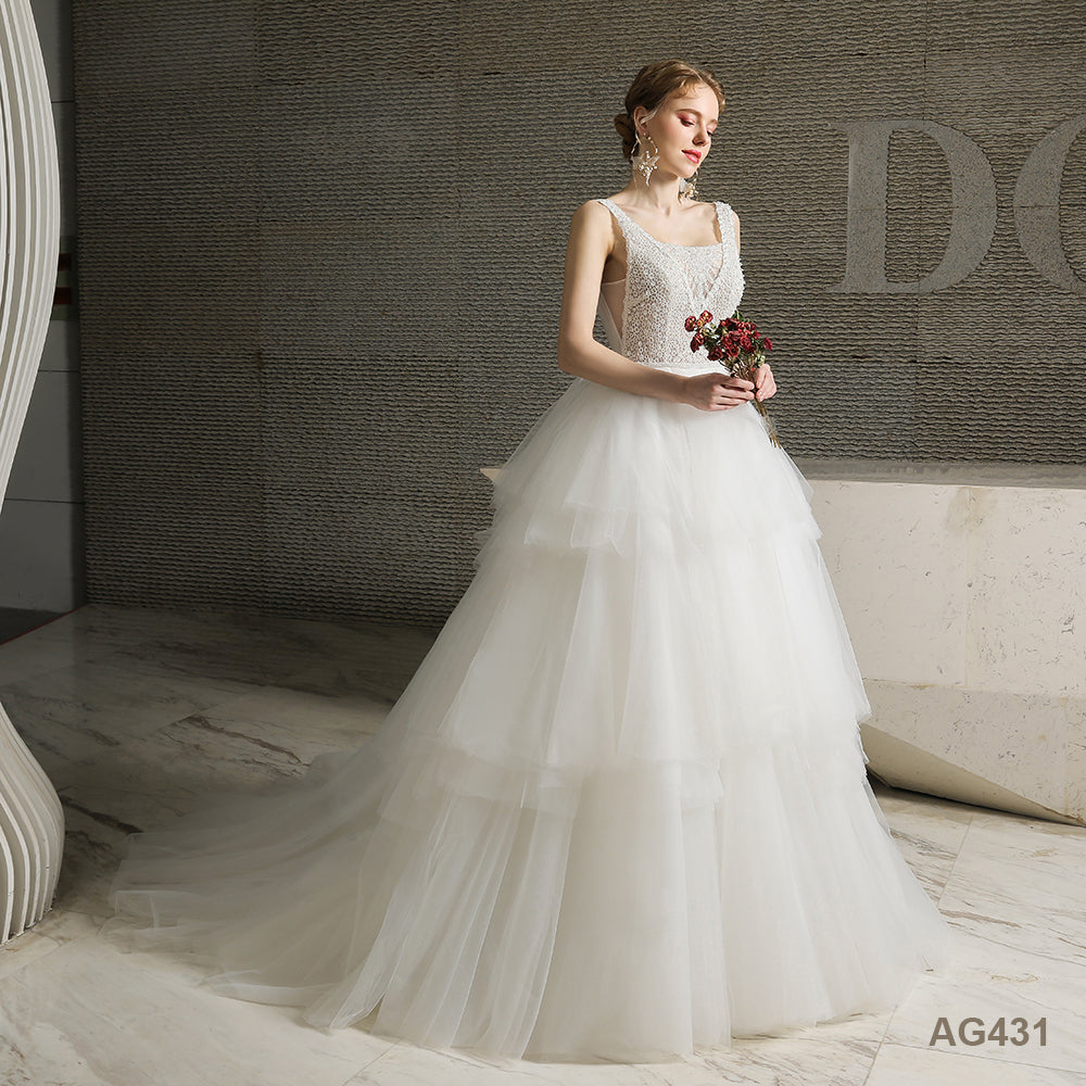 Simple Temperament Wedding Dress Simple Temperament Wedding Dress White Layered Ball Gown Wedding Dresses