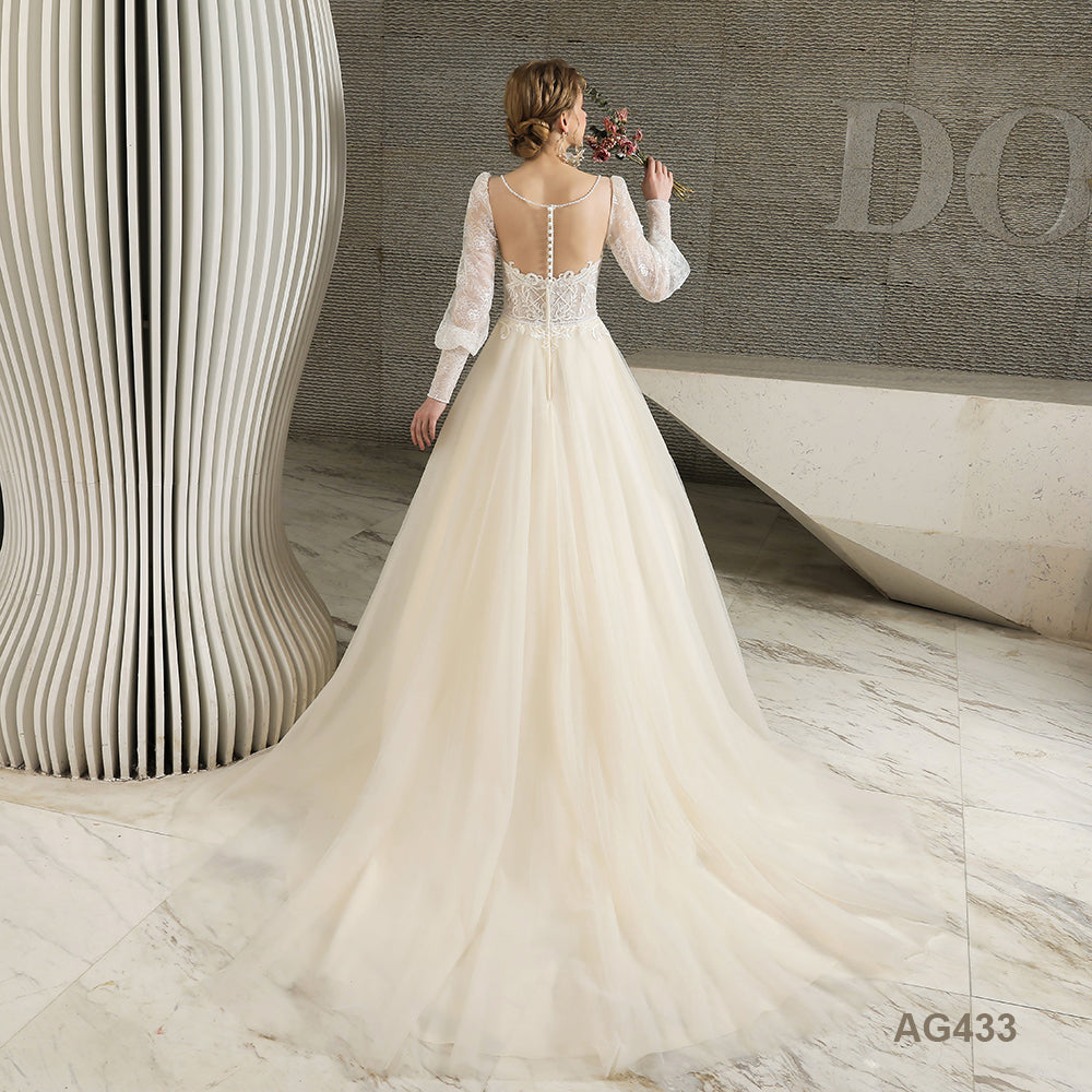 New Luxury Crocheted Sequin Backless Shining Beads Lace Trailing Party Bride Wedding Dress