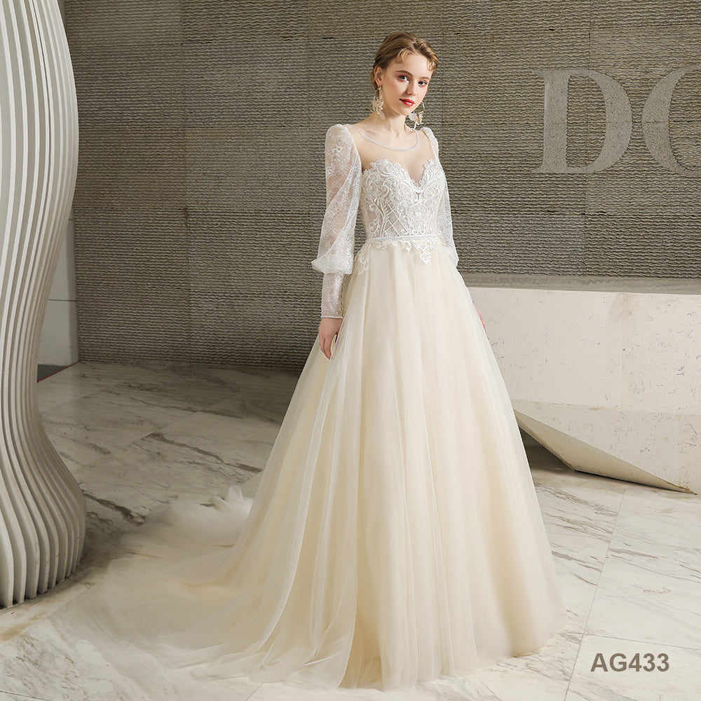 New Luxury Crocheted Sequin Backless Shining Beads Lace Trailing Party Bride Wedding Dress