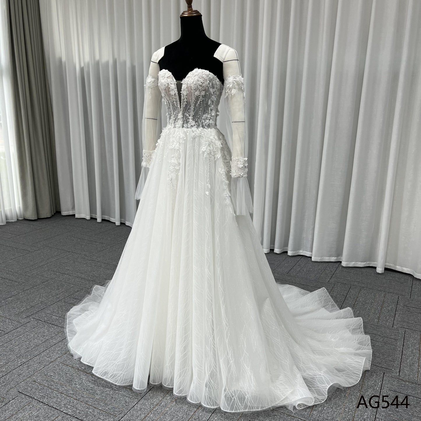 Latest Corset Beaded Bridal Gown A Line Applique Wedding Fashion Dress Off Shoulder Plunging V Wedding Dresses