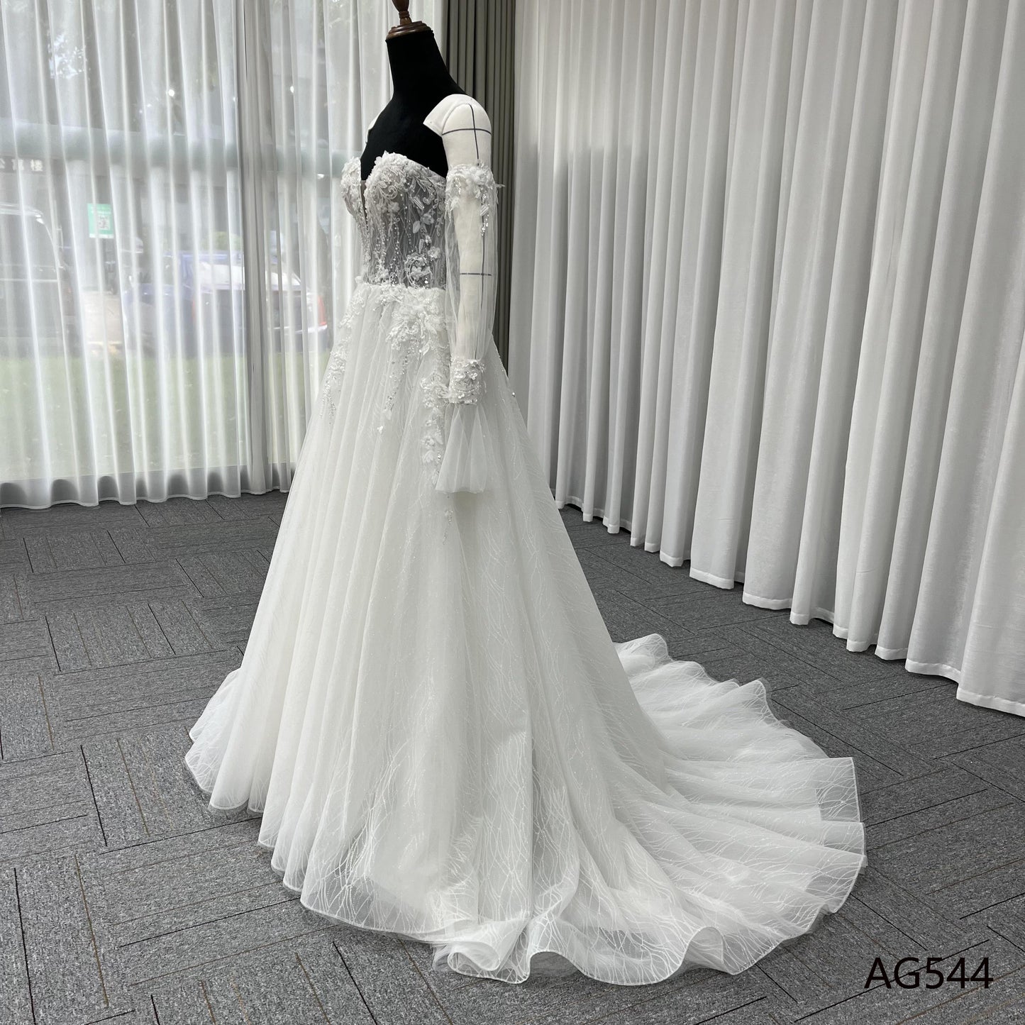 Latest Corset Beaded Bridal Gown A Line Applique Wedding Fashion Dress Off Shoulder Plunging V Wedding Dresses