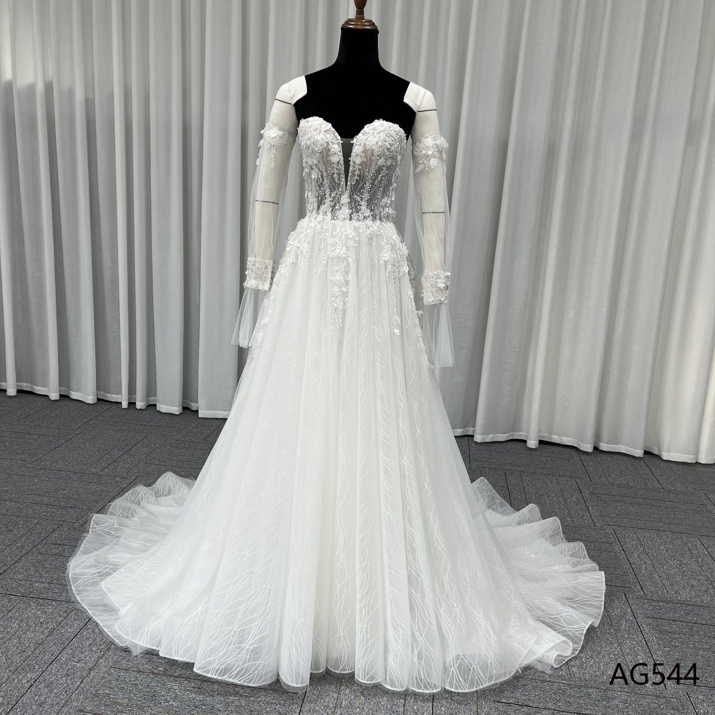 Latest Corset Beaded Bridal Gown A Line Applique Wedding Fashion Dress Off Shoulder Plunging V Wedding Dresses