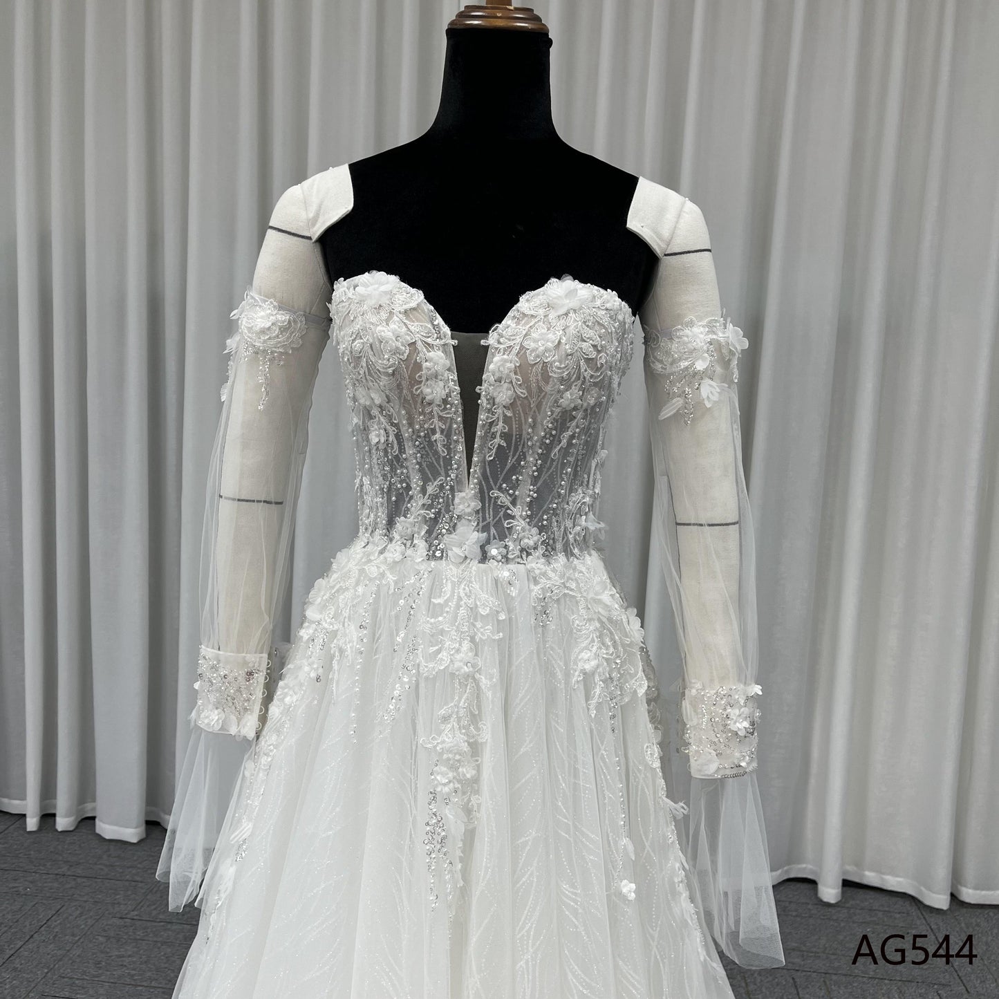 Latest Corset Beaded Bridal Gown A Line Applique Wedding Fashion Dress Off Shoulder Plunging V Wedding Dresses