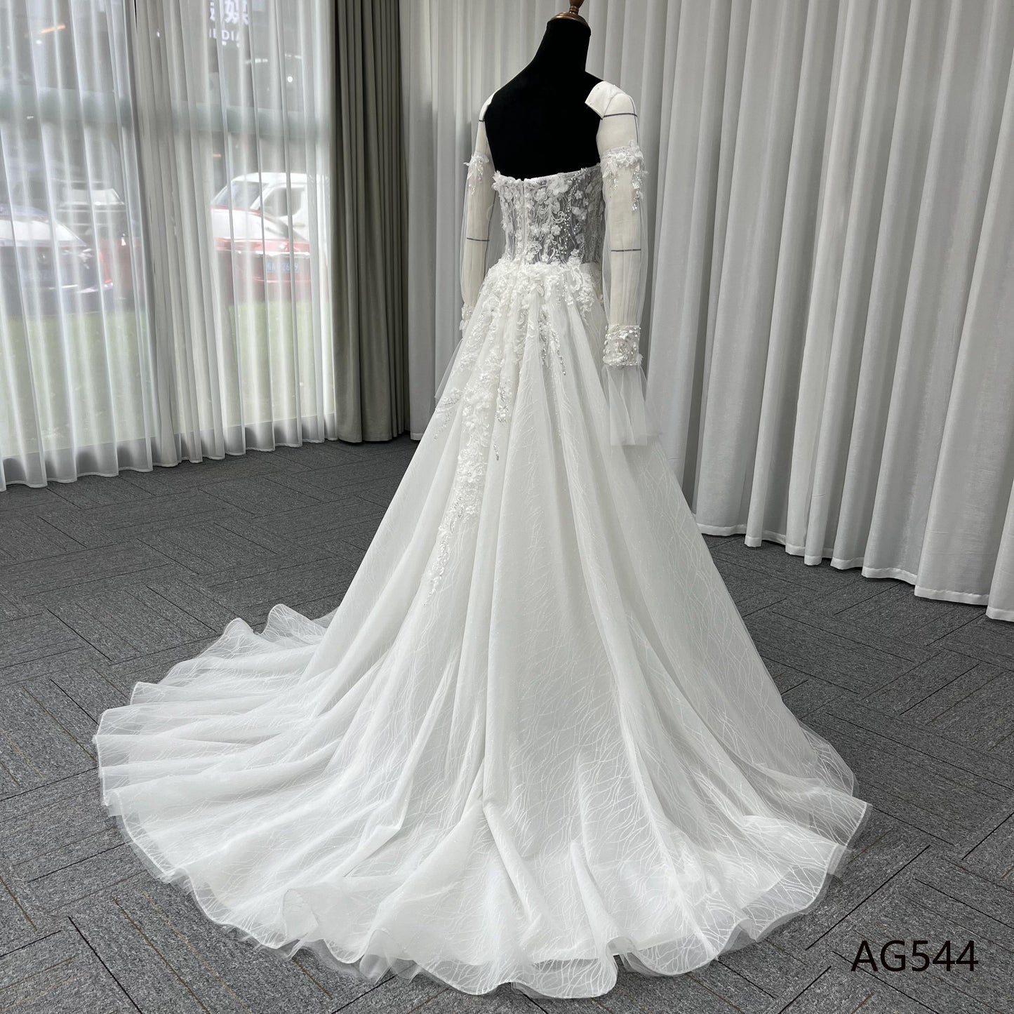 Latest Corset Beaded Bridal Gown A Line Applique Wedding Fashion Dress Off Shoulder Plunging V Wedding Dresses