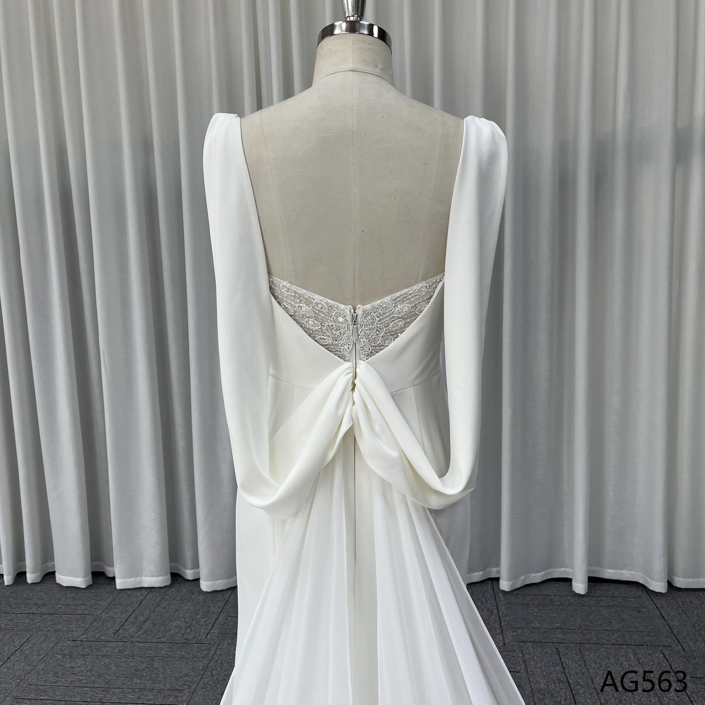Noble Bride Square Neck Mermaid Pattern Crepe Designer Modern Wedding Dress Bridal Gown