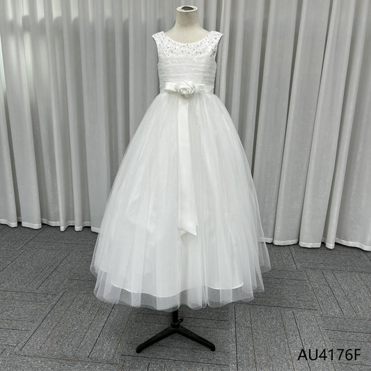 Girl Dress White Frocks Cowl Neckline Short Sleeve Ball Gown Girls First Communion Dress Lace Flower High Quality Dresses