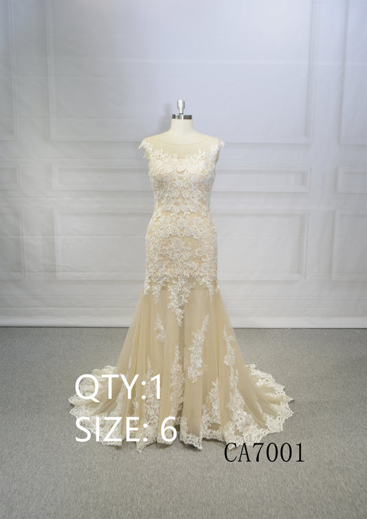 Factory Wholesale Ivory Sleeveless Tulle Embroidery Princess Mermaid Wedding