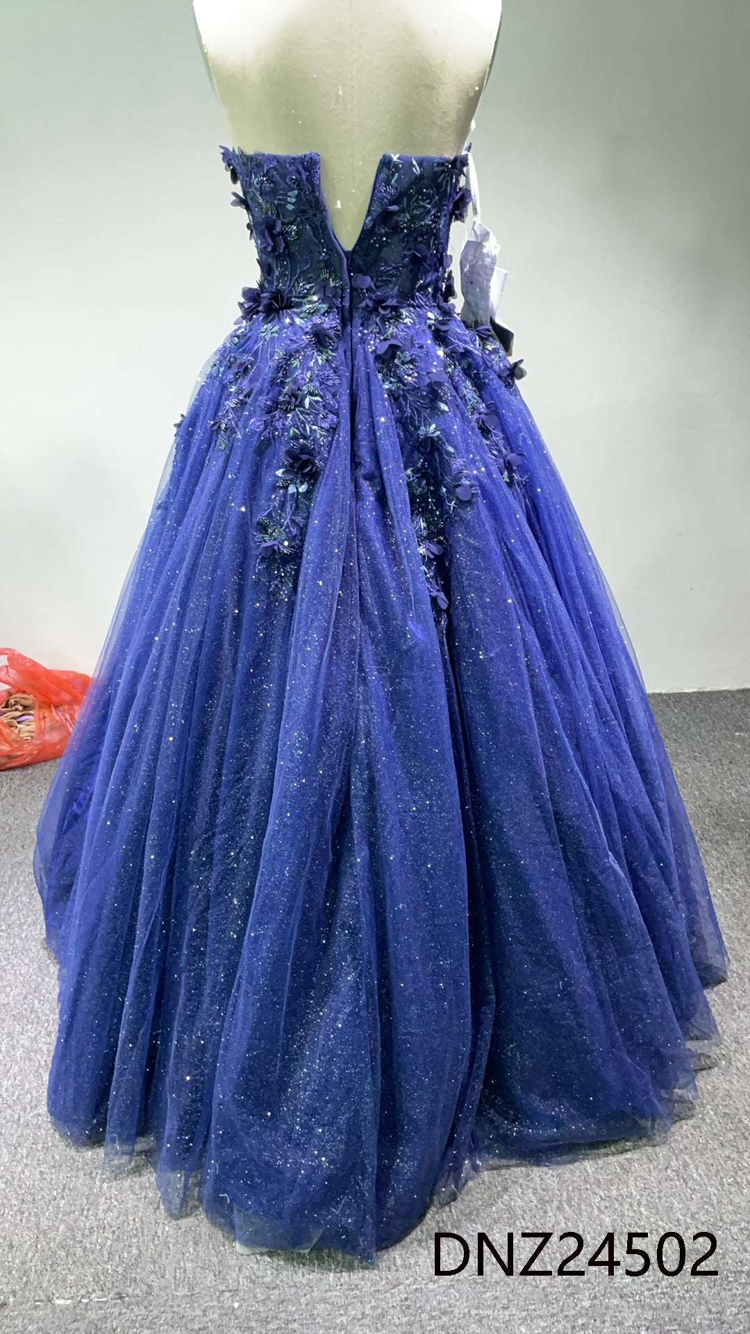 2025 New Navy Shiny Tulle a Line Sleeveless Lace up Back Elegant Prom Dress Ball Gown(副本)