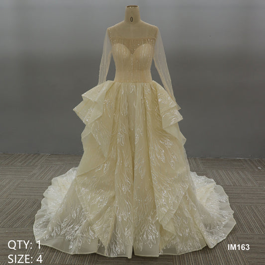Elegant Off the Shoulder Strapless Long Sleeves Bride Dress Lace Appliqued Wedding Gowns
