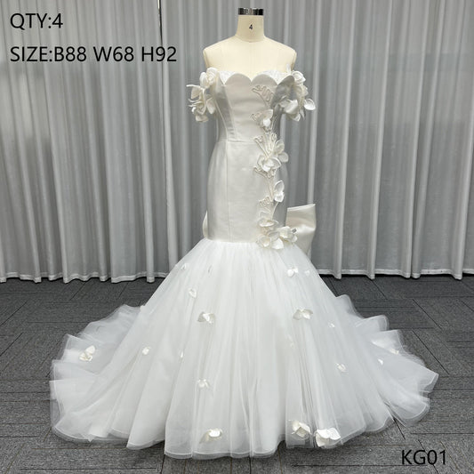 Dubai Saudi Arabia Pearls Mermaid Wedding Dresses Off the Shoulder Ivory Satin Ruffles Bridal Gowns Boho Bride Reception