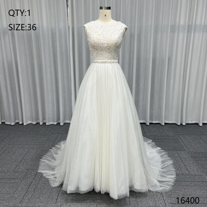 2025 New Custom Elegant Bridal A-line Wedding Dress Applique Embroidery Bridal Dress for Simple Civil Wedding