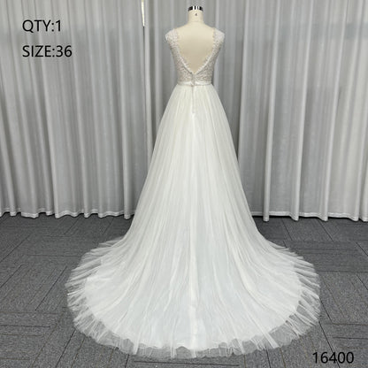 2025 New Custom Elegant Bridal A-line Wedding Dress Applique Embroidery Bridal Dress for Simple Civil Wedding