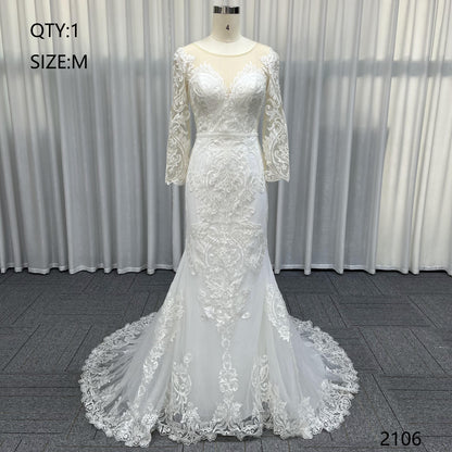 New Arrival Modern Illusion V-Neck Mermaid Wedding Dresses Bridal Gowns Full Sleeves Detachable Skirt Appliqued Crystal Lace