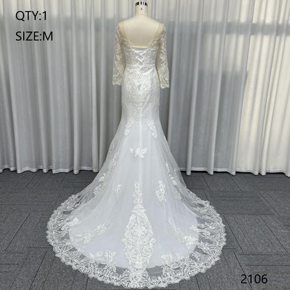 New Arrival Modern Illusion V-Neck Mermaid Wedding Dresses Bridal Gowns Full Sleeves Detachable Skirt Appliqued Crystal Lace