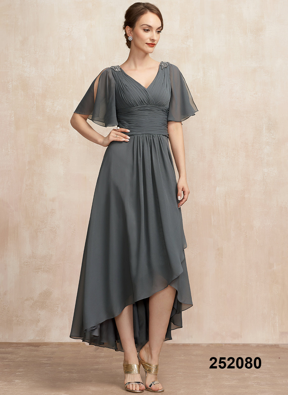Ever Pretty Elegant Party Dresses for Women Women Long A-Line Double V-Neck Ruffles Gown of Chiffon Plus Size Evening Dress