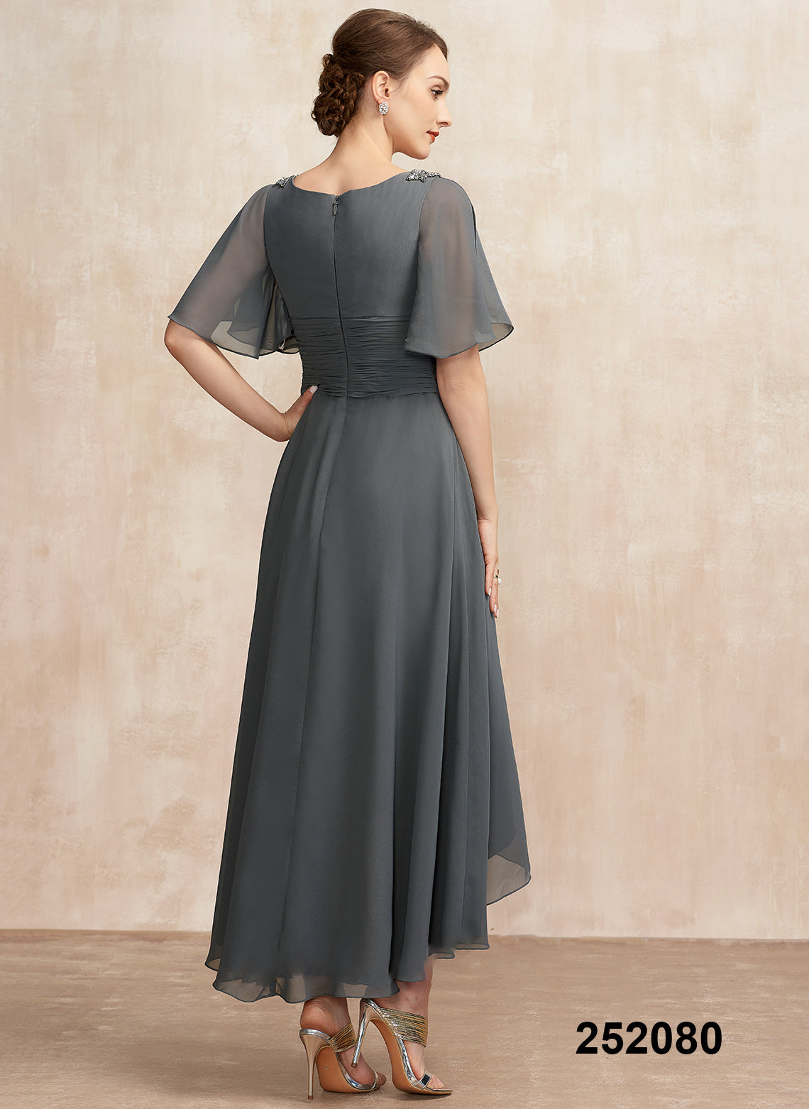 Ever Pretty Elegant Party Dresses for Women Women Long A-Line Double V-Neck Ruffles Gown of Chiffon Plus Size Evening Dress