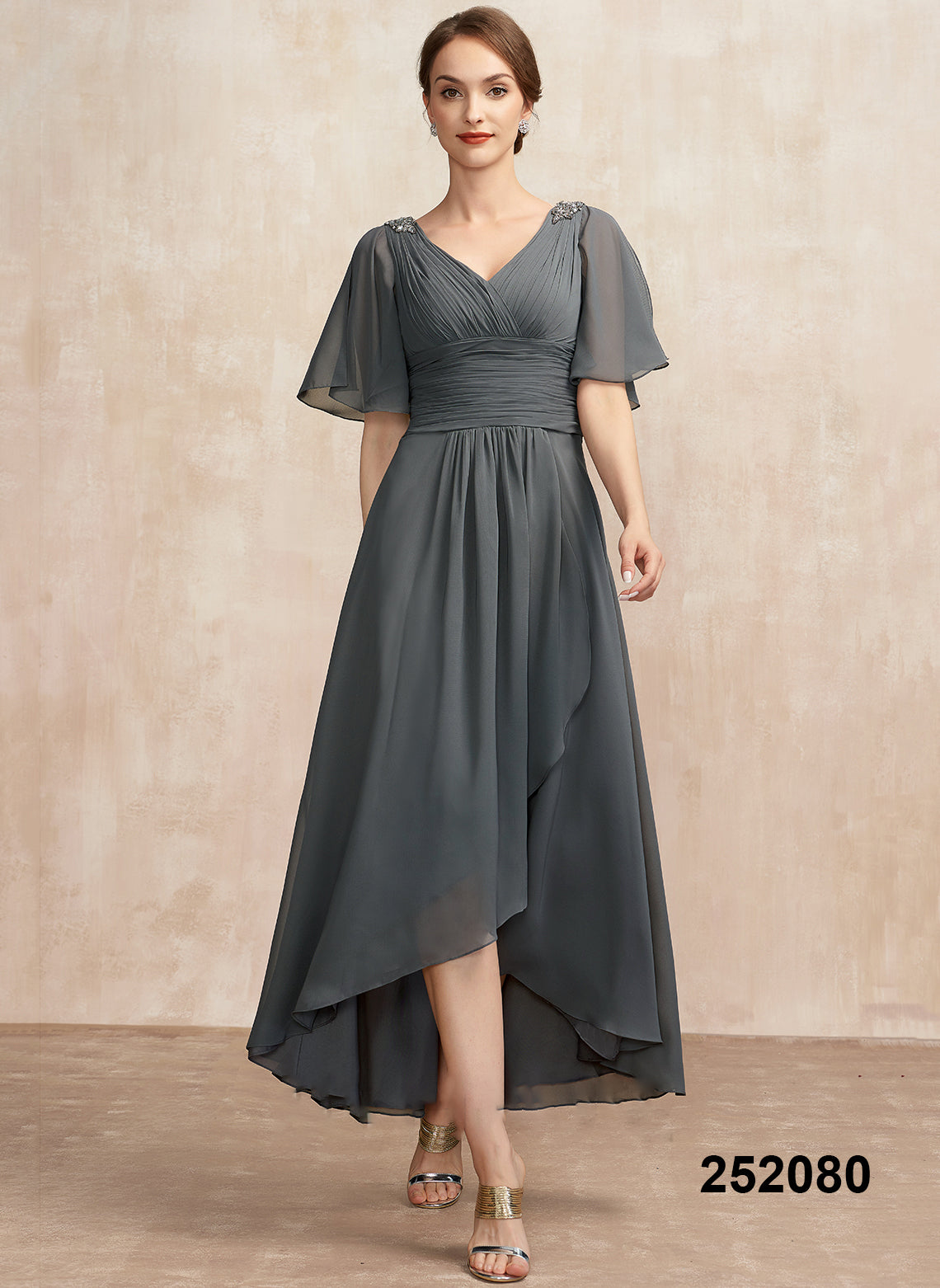Ever Pretty Elegant Party Dresses for Women Women Long A-Line Double V-Neck Ruffles Gown of Chiffon Plus Size Evening Dress