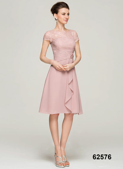 New Style A-Line O-Neck Plus Size Women Casual Dresses Knee-Length Chiffon Mother of the Bride Dress With Ruffle Appliques Lace