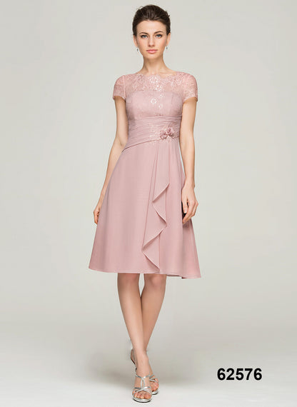 New Style A-Line O-Neck Plus Size Women Casual Dresses Knee-Length Chiffon Mother of the Bride Dress With Ruffle Appliques Lace
