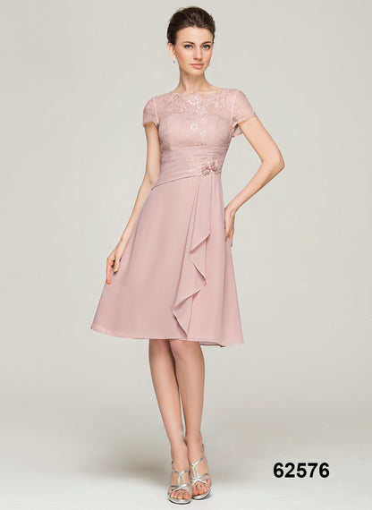 New Style A-Line O-Neck Plus Size Women Casual Dresses Knee-Length Chiffon Mother of the Bride Dress With Ruffle Appliques Lace