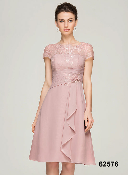 New Style A-Line O-Neck Plus Size Women Casual Dresses Knee-Length Chiffon Mother of the Bride Dress With Ruffle Appliques Lace