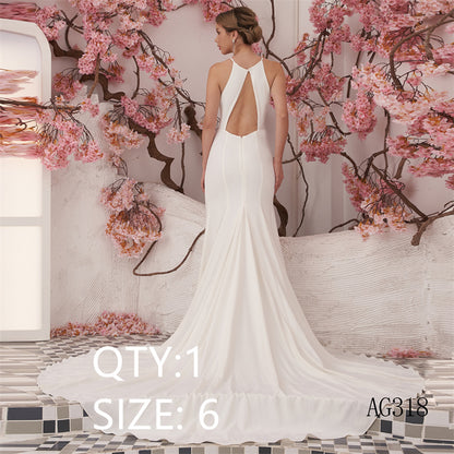 Ivory Draped Sleeveless Wedding Dress Bridal Gowns Sexy Open Back Tailed Evening Dresses