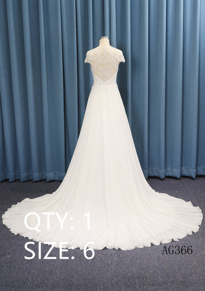 v Neckline Chiffon Skirt With Sash Knot Belt v Back Small Train Outside Wedding Bridal Gown（副本）