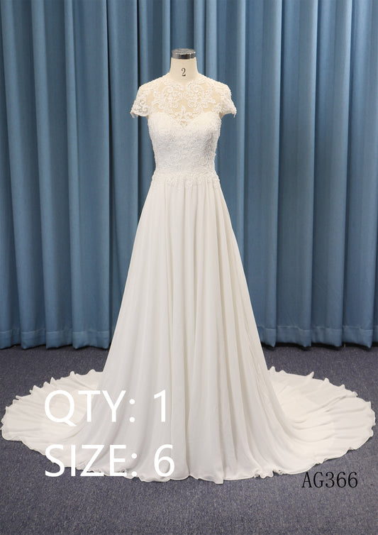 v Neckline Chiffon Skirt With Sash Knot Belt v Back Small Train Outside Wedding Bridal Gown（副本）