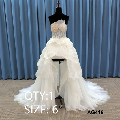 QUEENS GOWN Exquisite Rhinestone V-neck Evening Dress Ivory Strapless Bridal Gown With Sexy Split Backless Wedding Dress