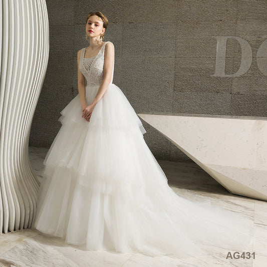 Simple Temperament Wedding Dress Simple Temperament Wedding Dress White Layered Ball Gown Wedding Dresses