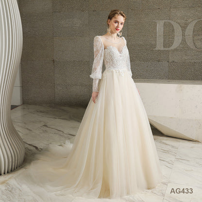 New Luxury Crocheted Sequin Backless Shining Beads Lace Trailing Party Bride Wedding Dress