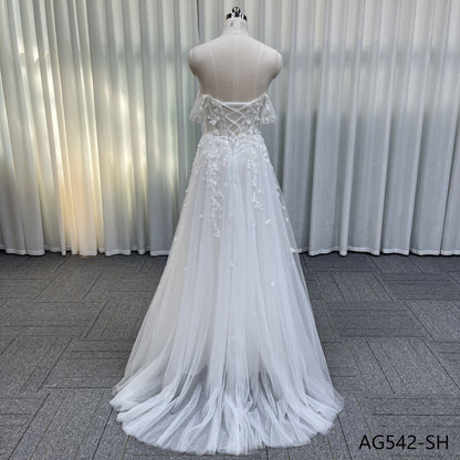 New Arrival Civil Vestidos De Novia A-line Detachable Sleeves Sparkle Tulle Women Wedding Dress