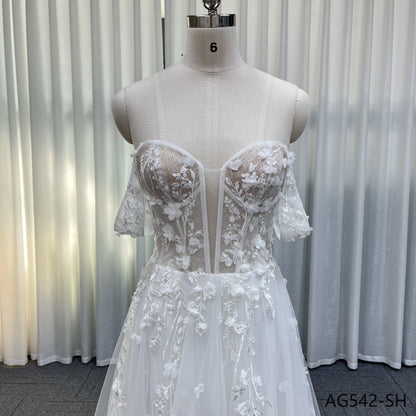 New Arrival Civil Vestidos De Novia A-line Detachable Sleeves Sparkle Tulle Women Wedding Dress