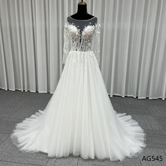 elegant bridal wedding dress Long sleeve embroidery bridal gowns A-line weddingdress