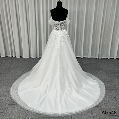 Wholesale Factory Price Off Shoulder White Shining Wedding Gown Elegant Lace Up Style Women'S Wedding Dress For Bride