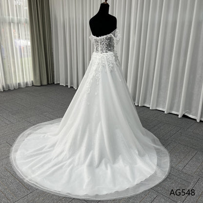 Wholesale Factory Price Off Shoulder White Shining Wedding Gown Elegant Lace Up Style Women'S Wedding Dress For Bride