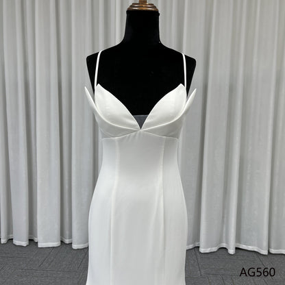 Custom Made Simple Satin Wedding Dresses V Neck Spaghetti Strap Backless Mermaid Bridal Gowns