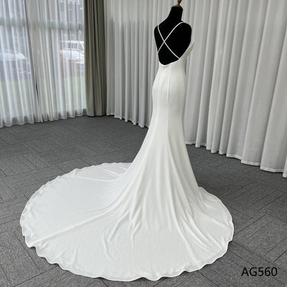 Custom Made Simple Satin Wedding Dresses V Neck Spaghetti Strap Backless Mermaid Bridal Gowns