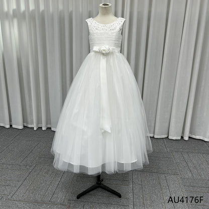 Girl Dress White Frocks Cowl Neckline Short Sleeve Ball Gown Girls First Communion Dress Lace Flower High Quality Dresses